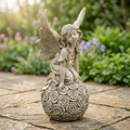 Angel on Rose Floral Sphere Garden Statue