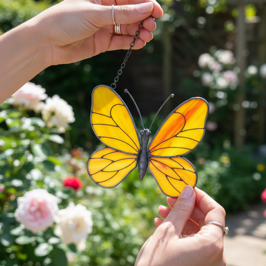 Yellow Butterfly Stained Glass Suncatcher