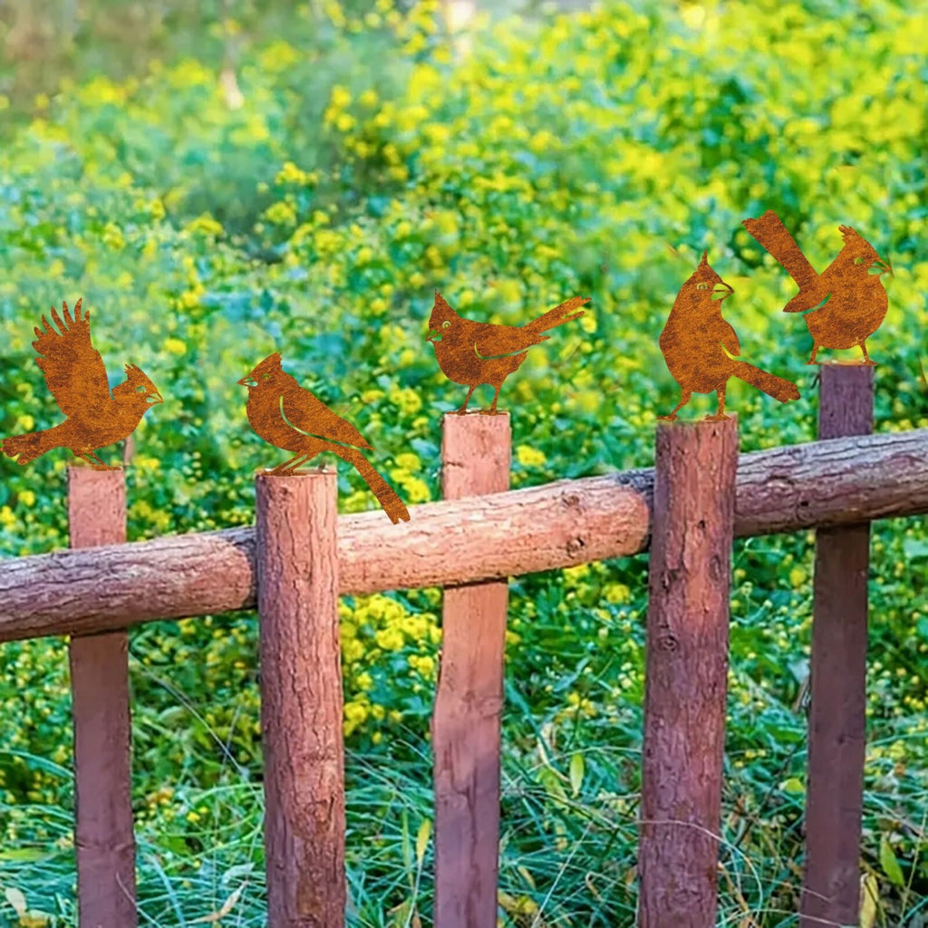 Rusty Metal Cardinal Silhouette Garden Ornaments
