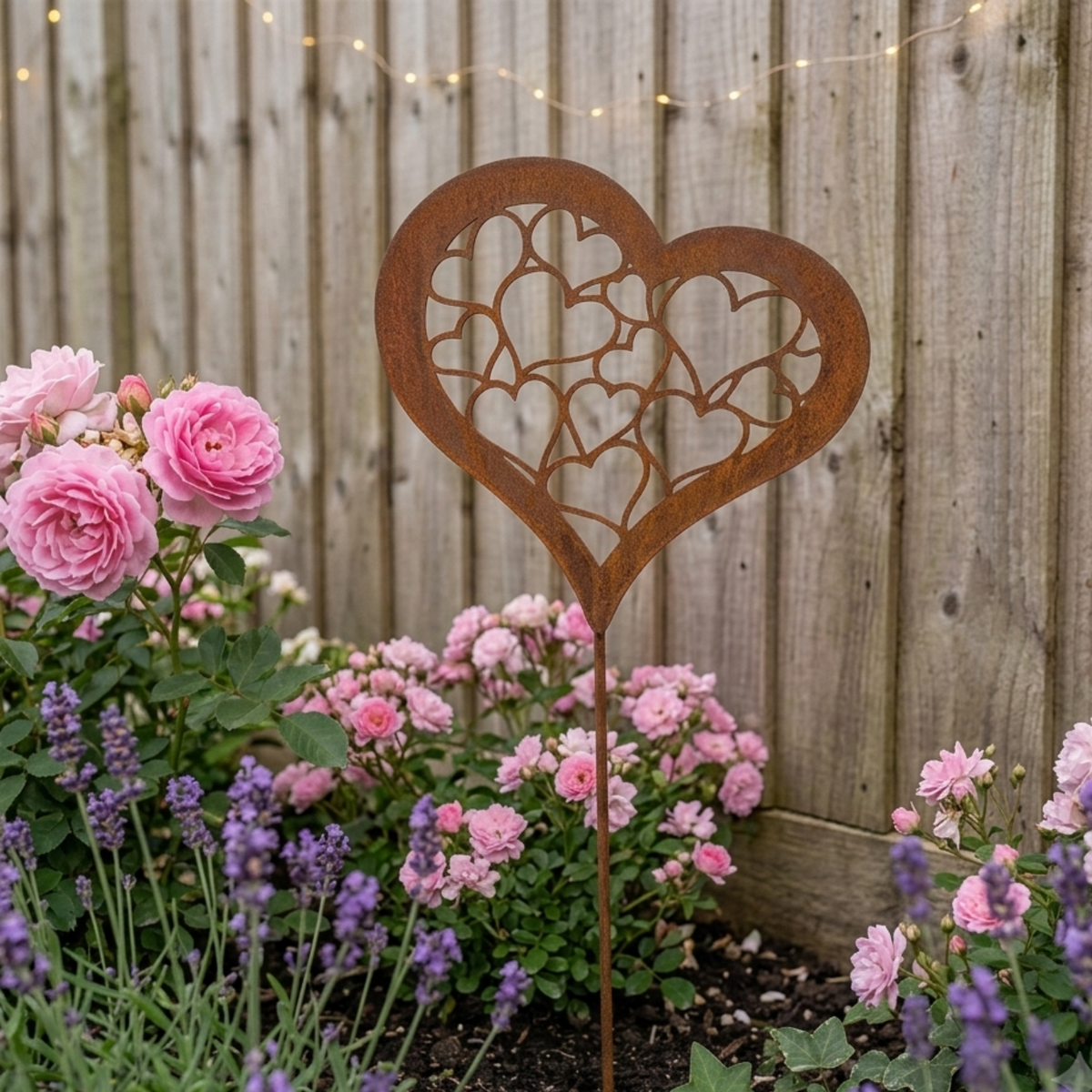 Open Heart Gold Tone Metal Garden Stake