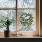 Round Painted Glass Butterfly Suncatcher