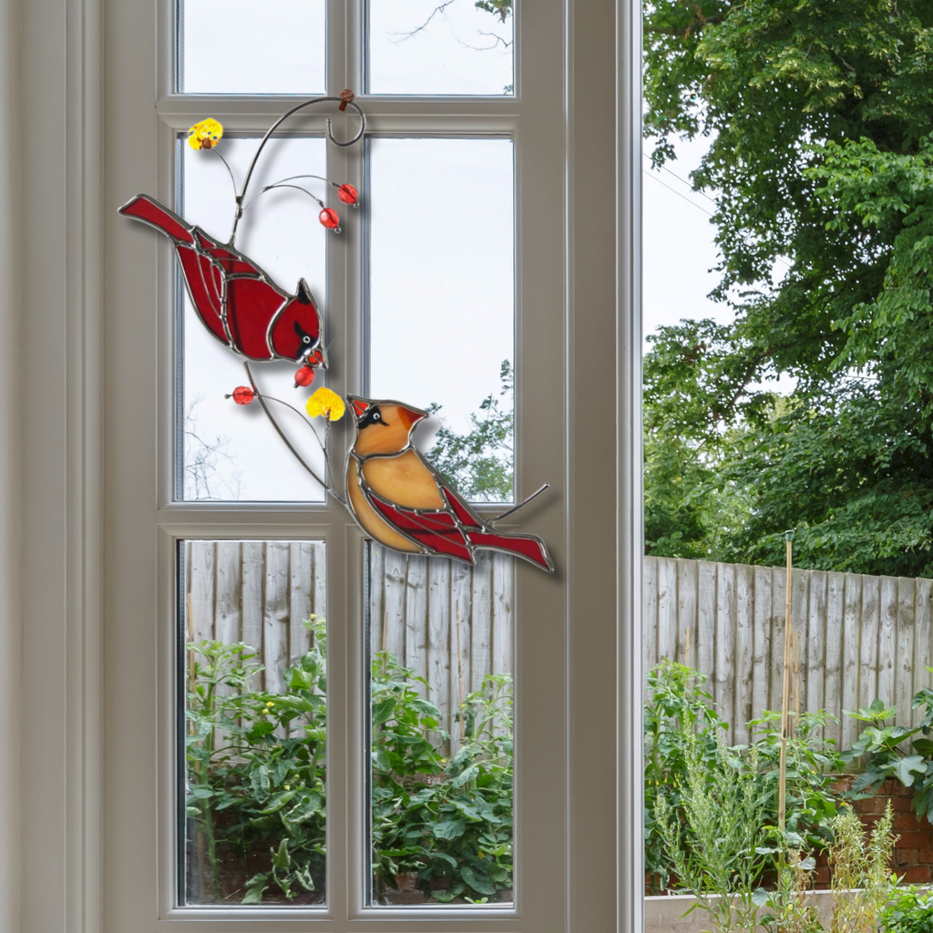 Red Cardinal Memorial Stained Glass Suncatcher