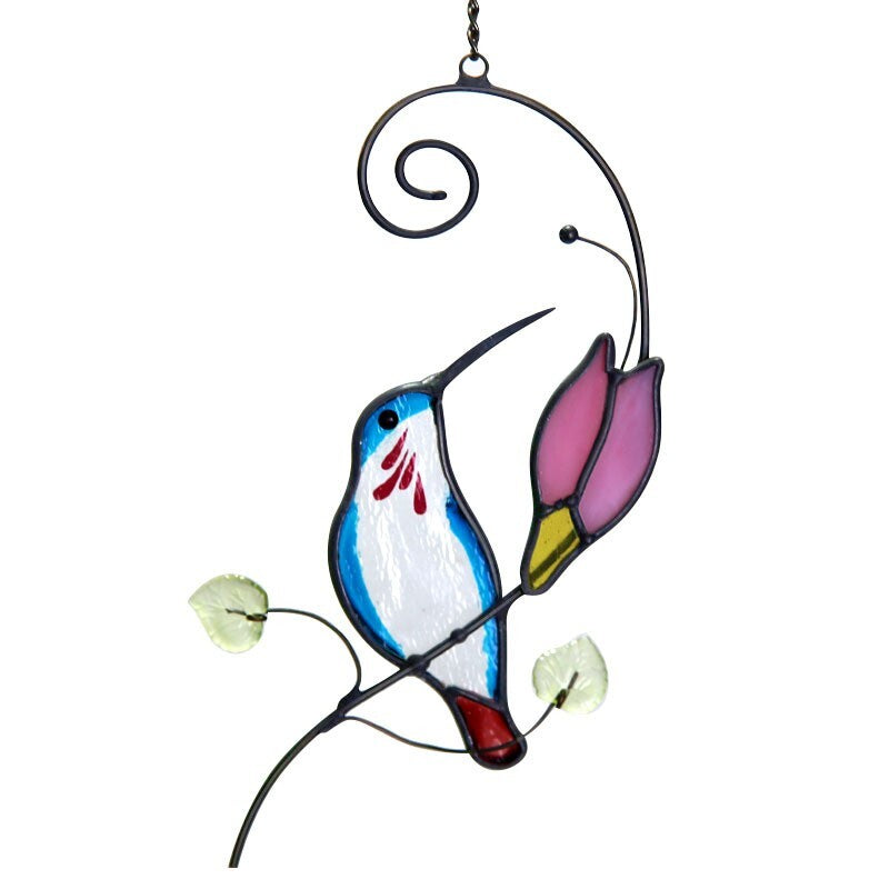 Hand-Painted Hummingbird Stained Glass Suncatcher