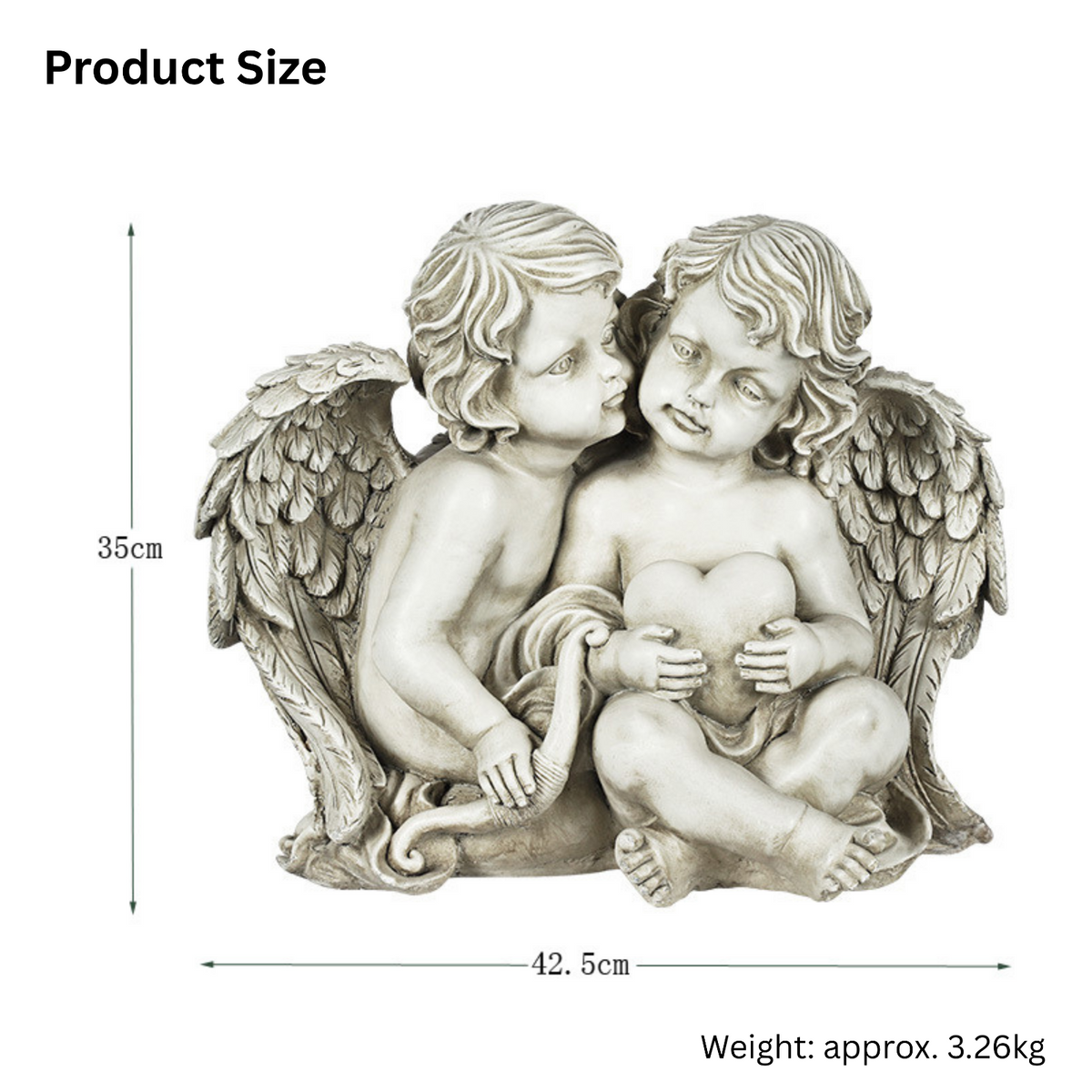 Cherub Angel Pair Statue with Love Heart