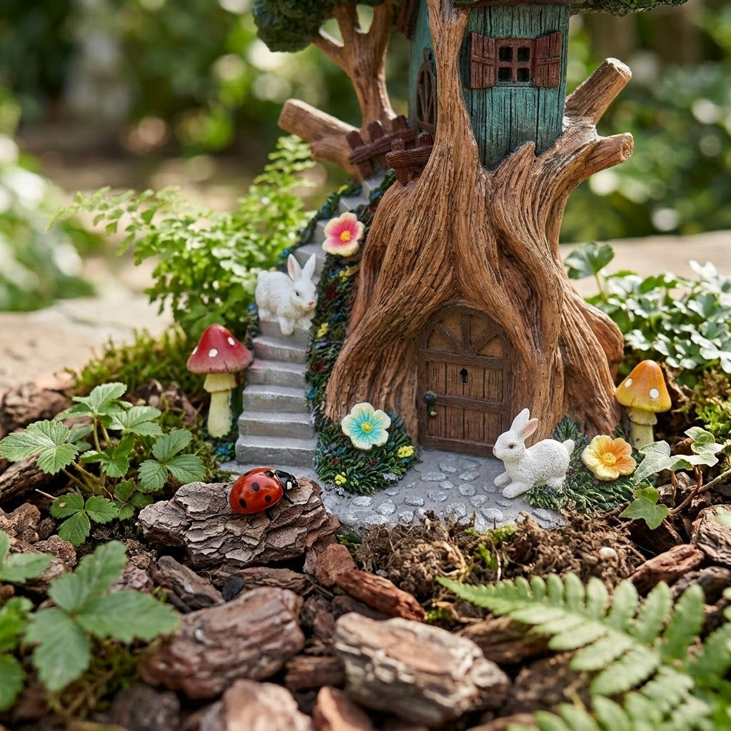Solar Rabbit Treehouse Fairy House