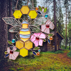 Honeycomb Bee Stained Glass Suncatcher