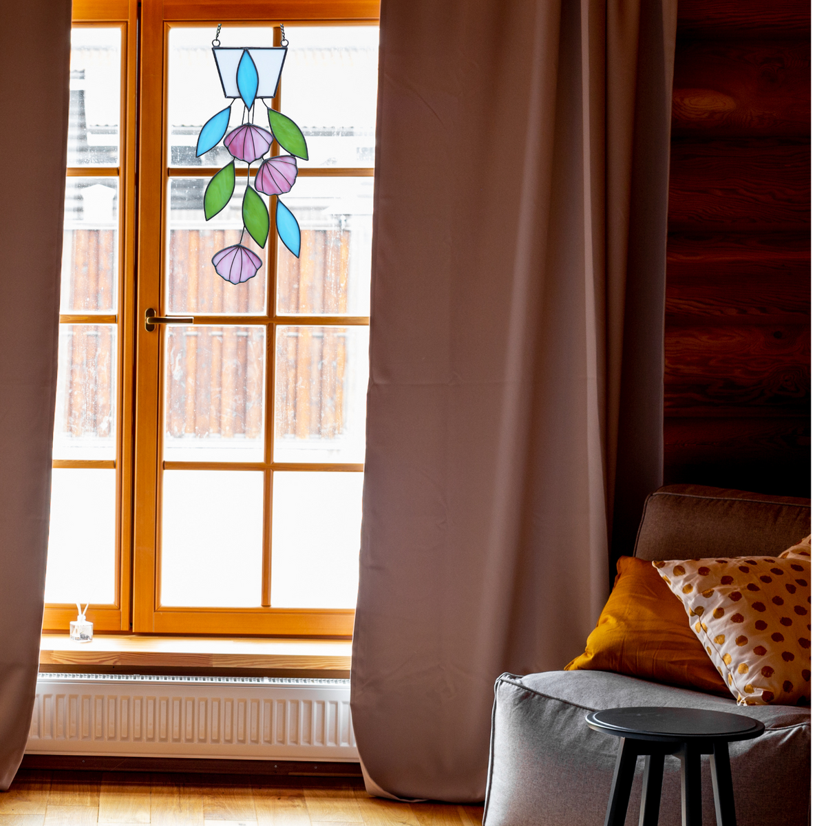 Stained Glass Pink Spring Flower Suncatcher