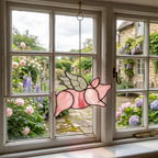 Pink Flying Pig Stained Glass Suncatcher