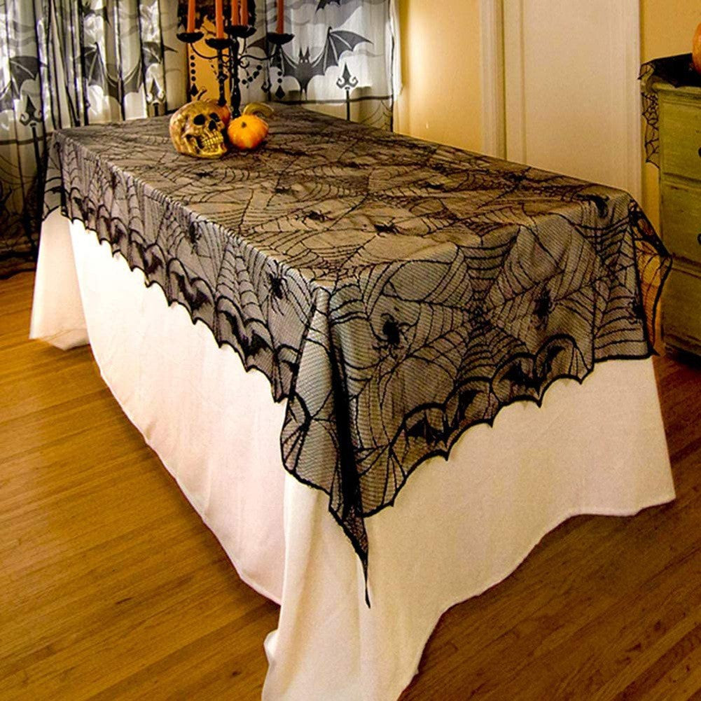 Black Lace Spiderweb Halloween Tablecloth