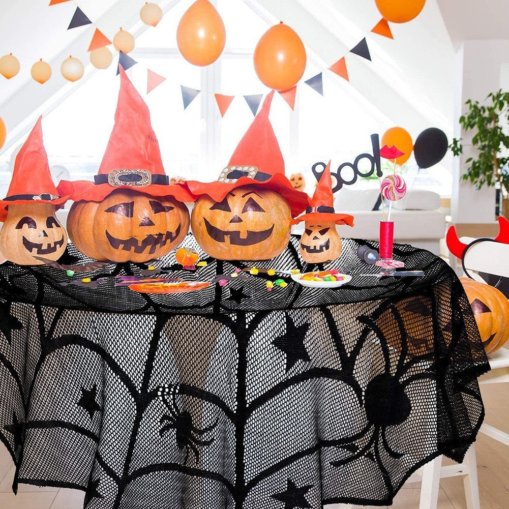 Black Lace Spiderweb Halloween Tablecloth