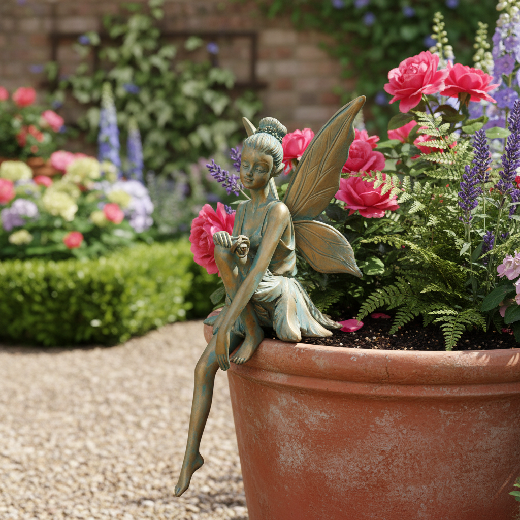 Bronze-Effect Sitting Fairy Statue