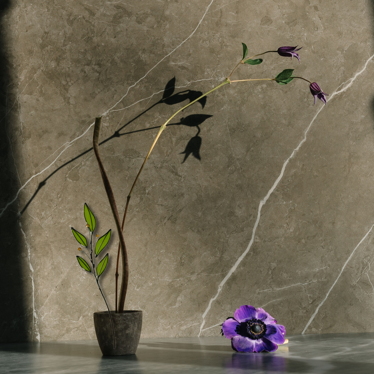 Stained Glass Green Leaf Branch Suncatcher