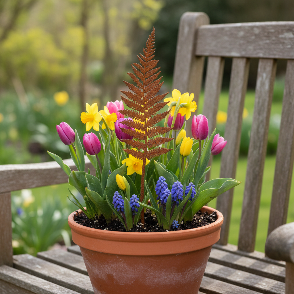 Rusty Metal Fern Silhouette Garden Stakes