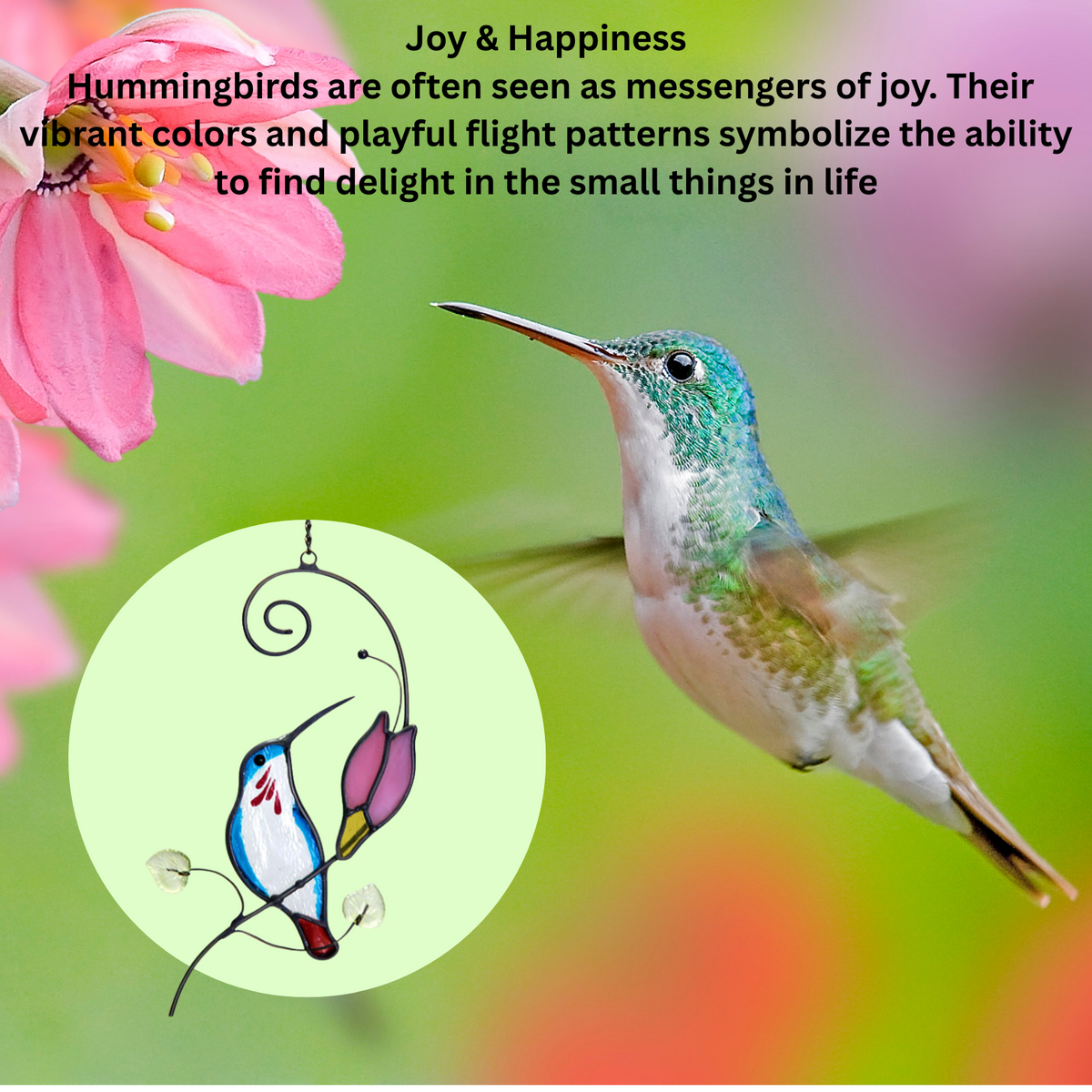Hand-Painted Hummingbird Stained Glass Suncatcher