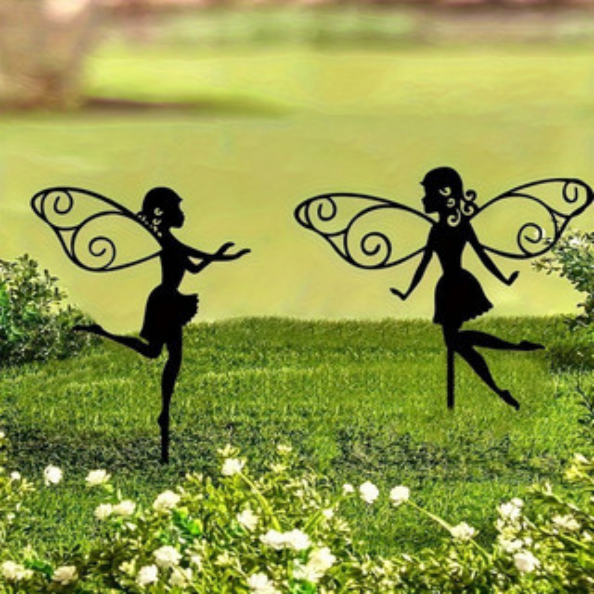 Fairy Trio Black Metal Garden Stakes