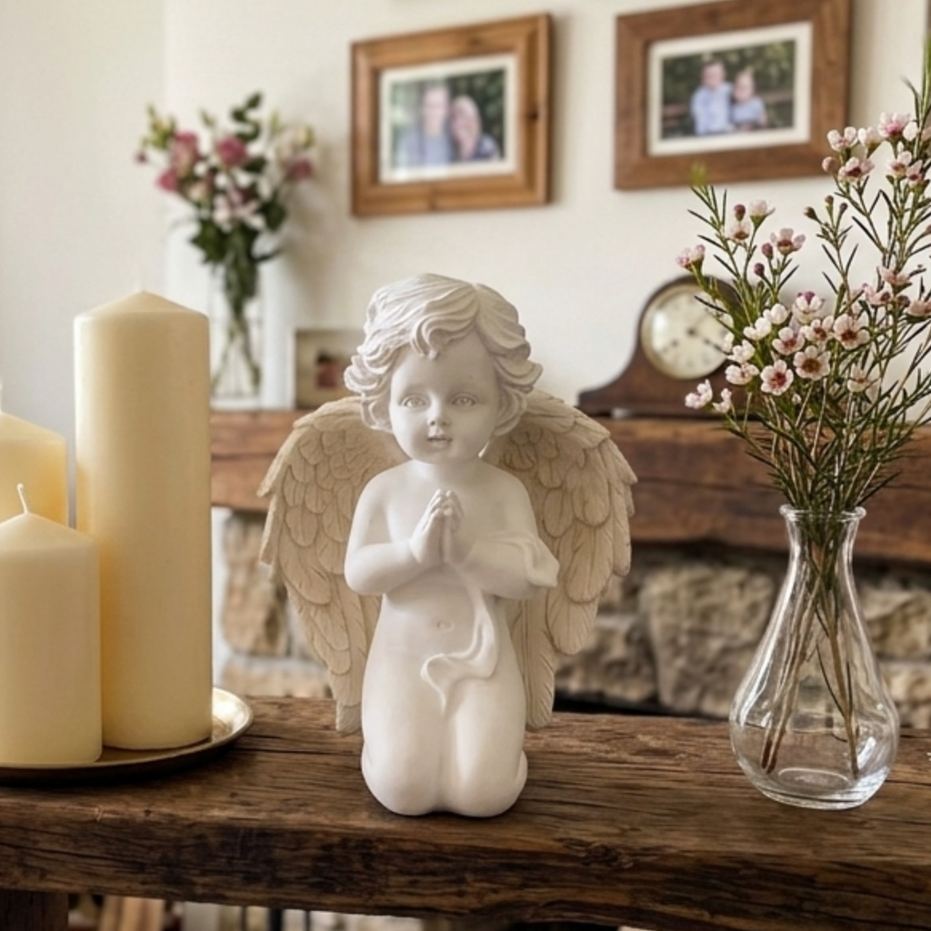 White Praying Cherub Angel Ornament