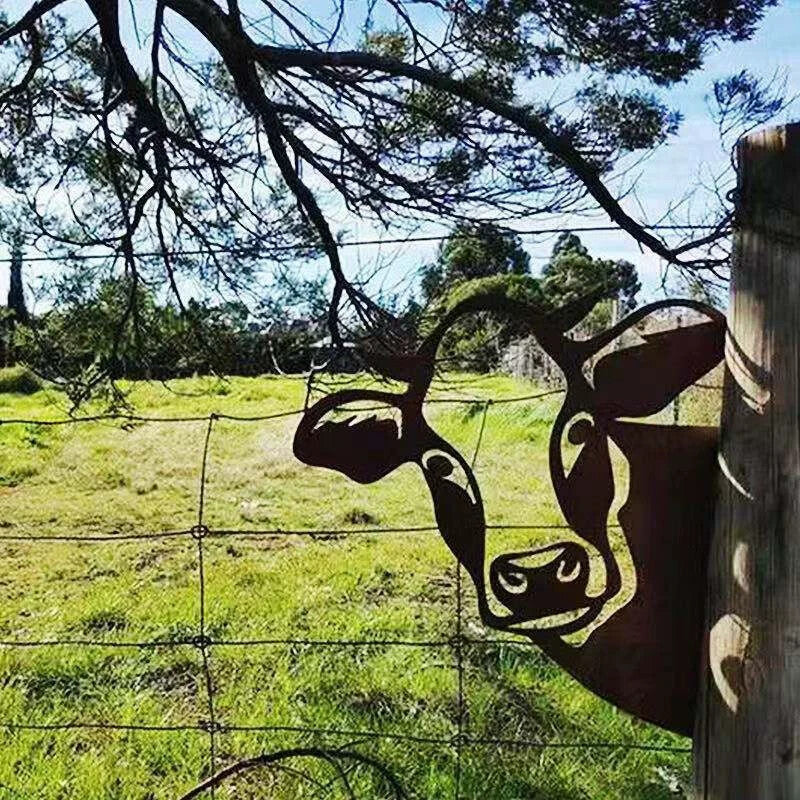 Funny Farm Animal Metal Fence Post Decor