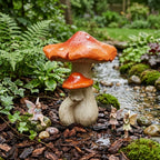 Mushroom Toadstool Garden Ornament Resin Fairy Woodland Decor Red Orange 18cm