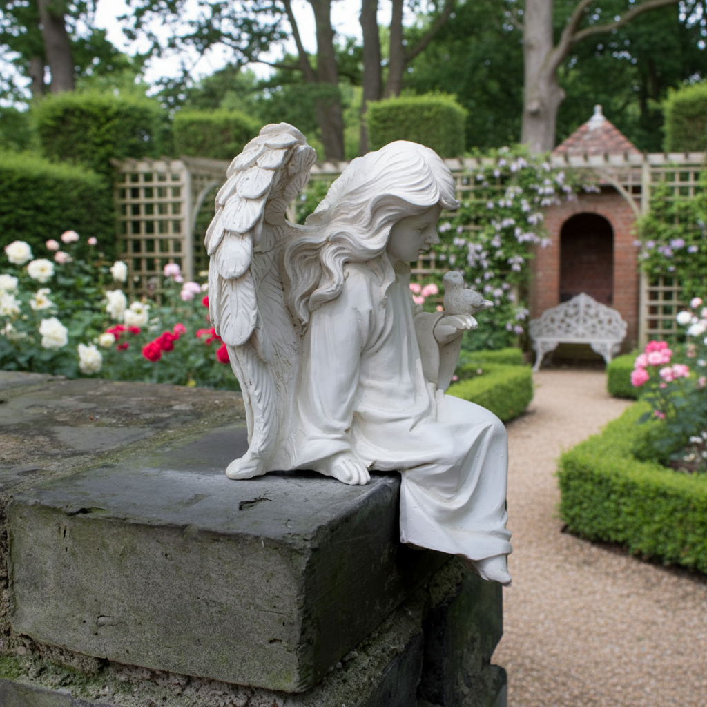 Guardian Angel Garden Statue with Bird – Memorial Resin Ornament Indoor Outdoor