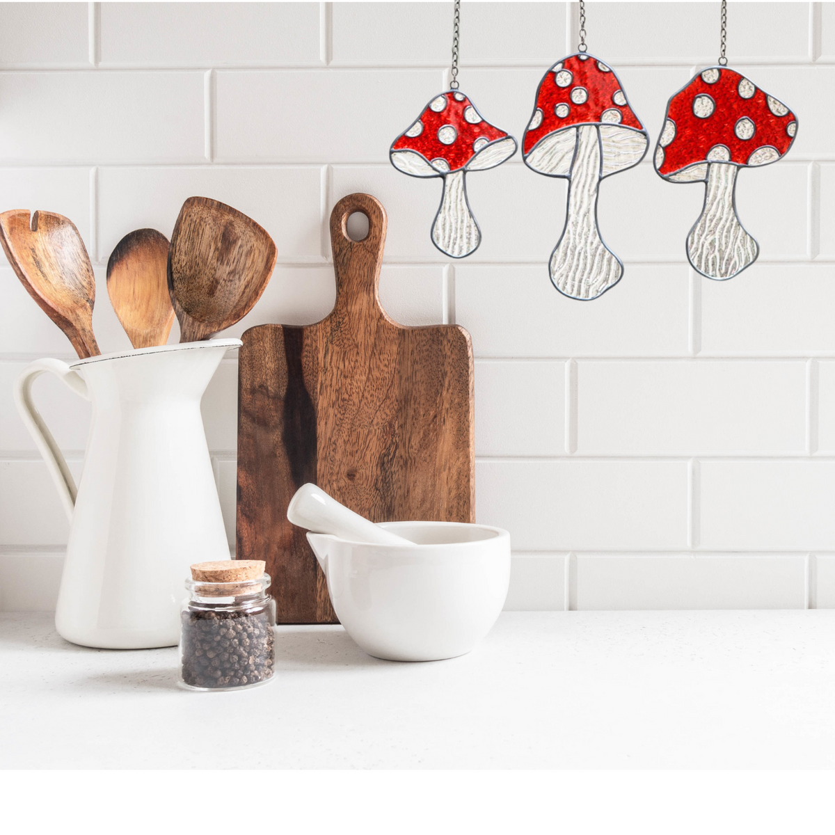 Stained Glass Red Mushroom Suncatchers