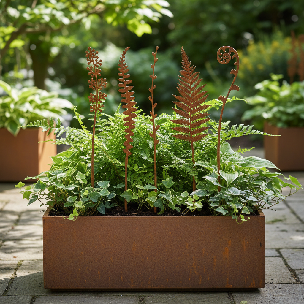 Rusty Metal Fern Silhouette Garden Stakes