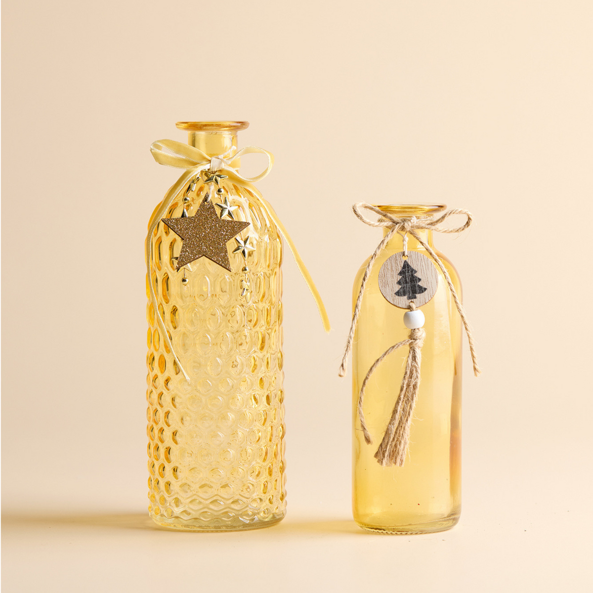 Hobnail Glass Christmas Bottle with Gold Star