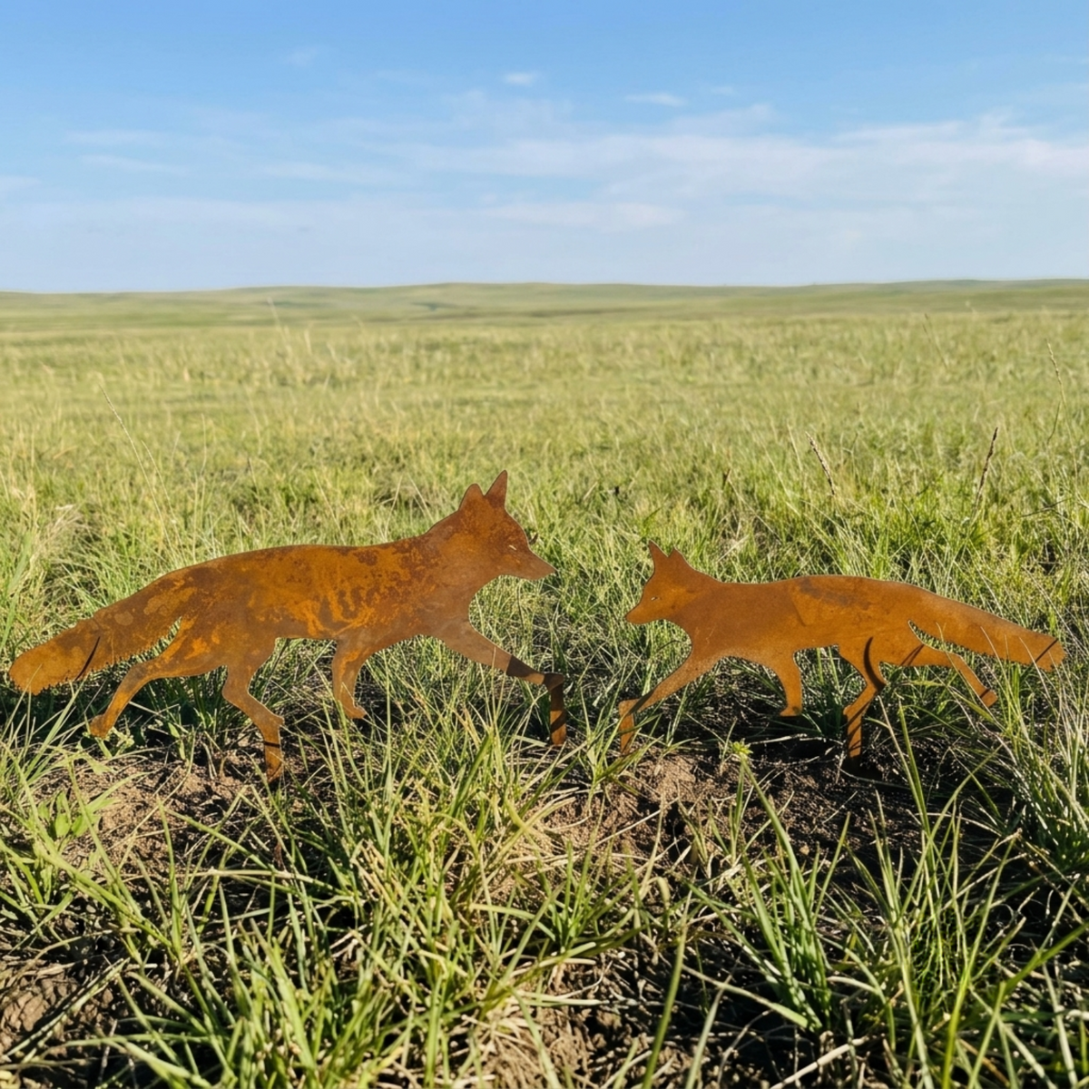 Rustic Metal Running Fox Garden Stakes