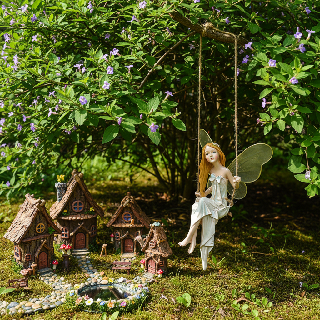 Angel Fairy on Swing Memorial Figurine