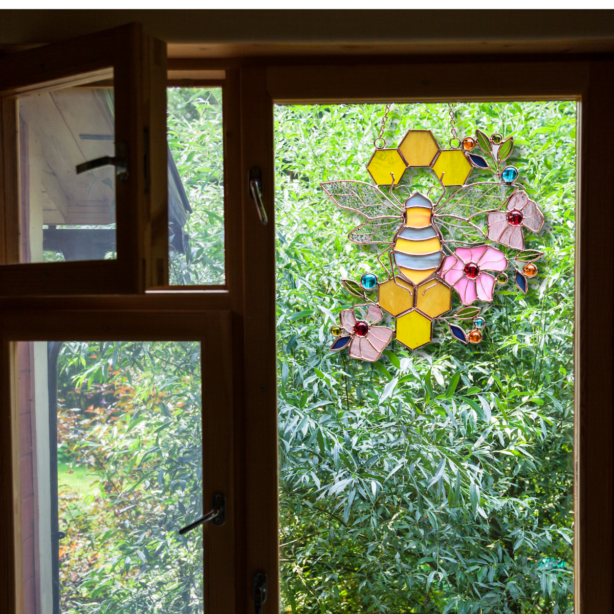 Honeycomb Bee Stained Glass Suncatcher