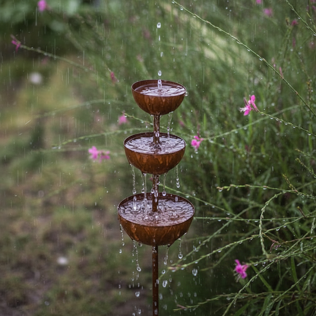 Rustic Tiered Rain Collector Garden Stake