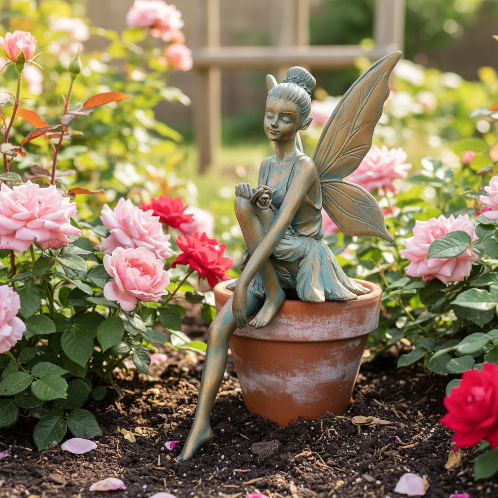 Bronze-Effect Sitting Fairy Statue