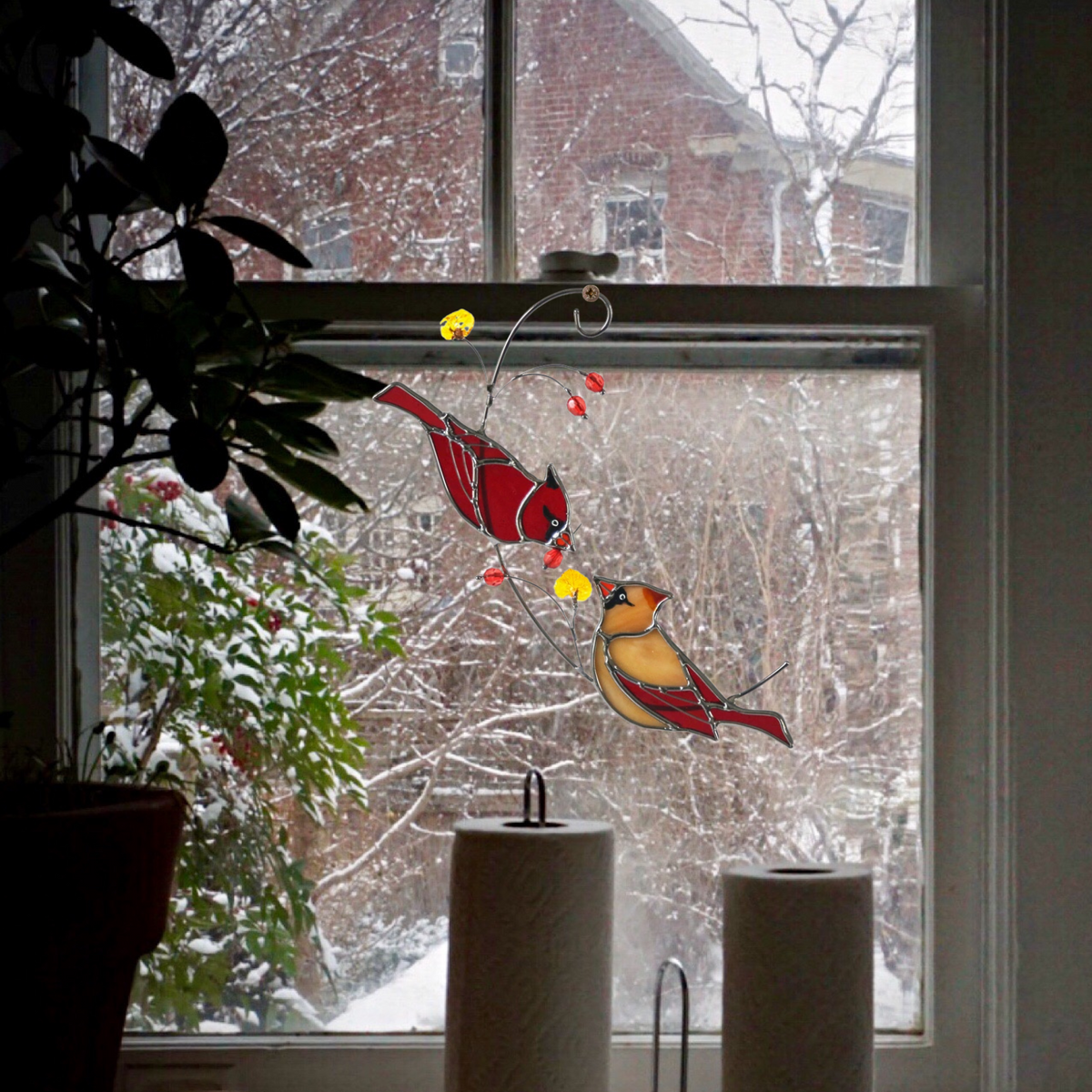 Red Cardinal Memorial Stained Glass Suncatcher