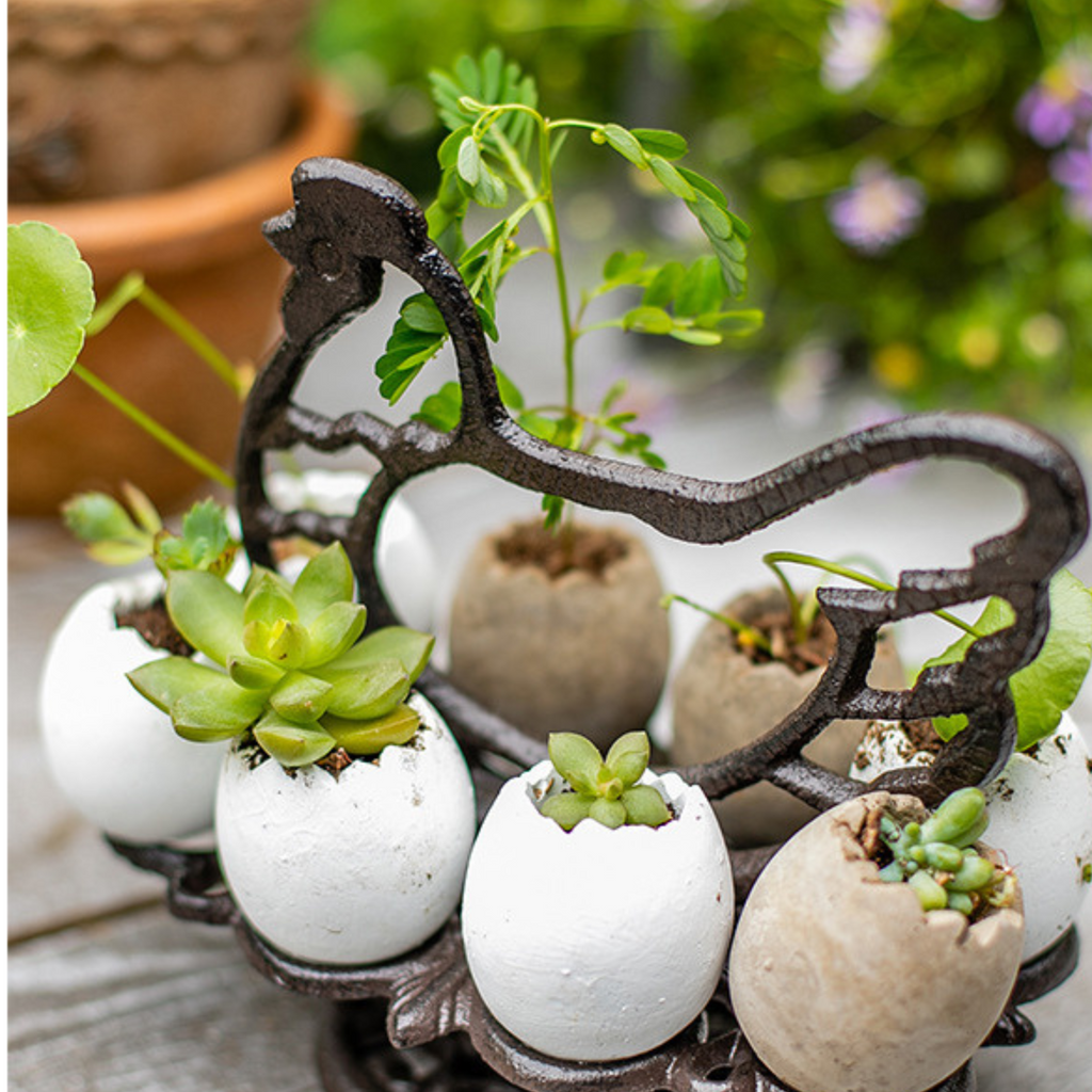 Cast Iron Rooster Egg Holder Stand
