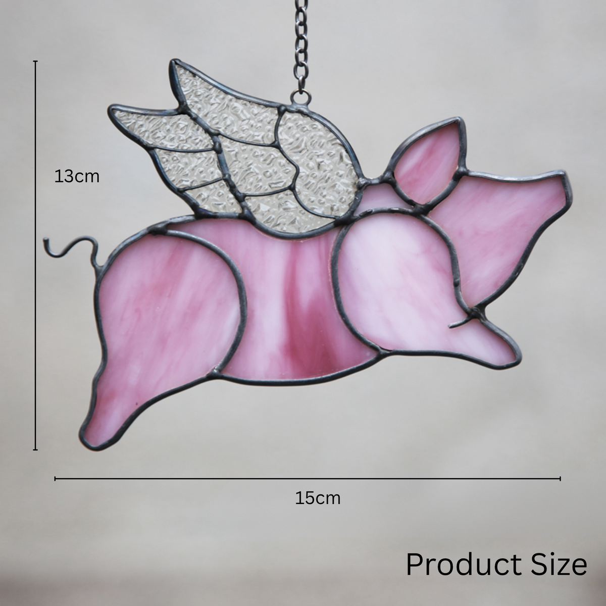 Pink Flying Pig Stained Glass Suncatcher