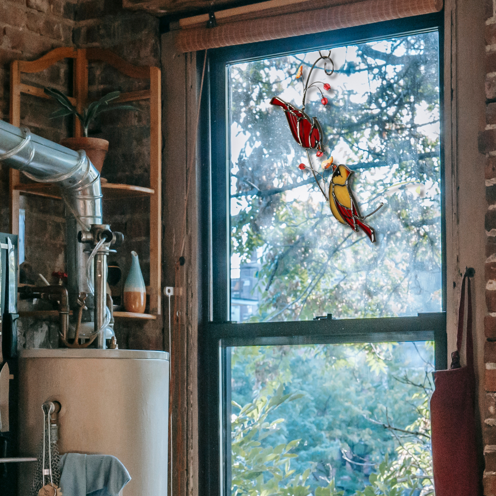 Red Cardinal Memorial Stained Glass Suncatcher