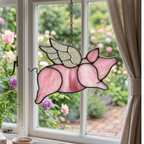 Pink Flying Pig Stained Glass Suncatcher