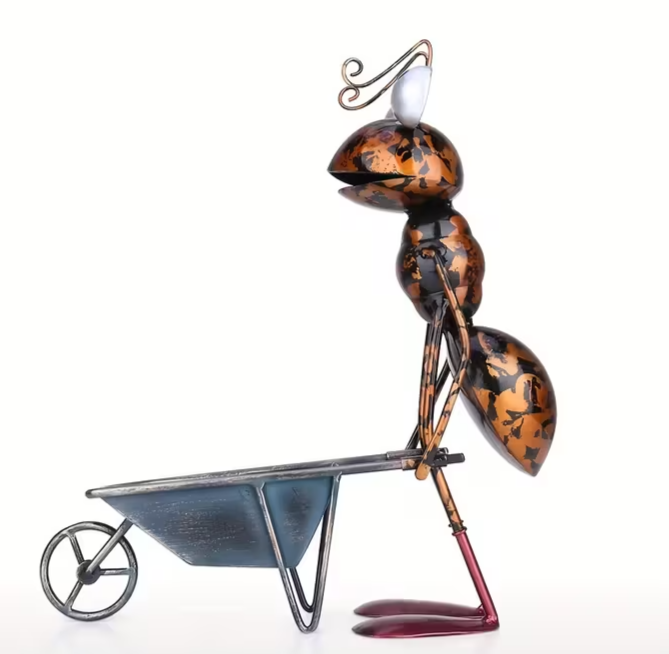 Rustic Painted Iron Ant Garden Ornament