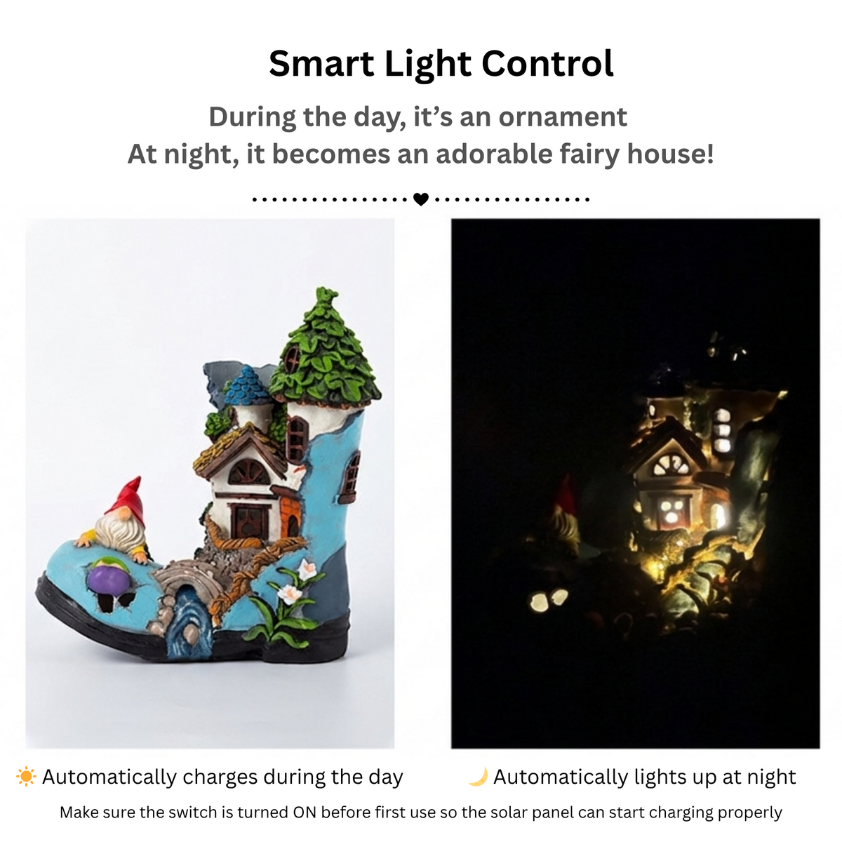 Solar LED Shoe House with Peeking Gnome