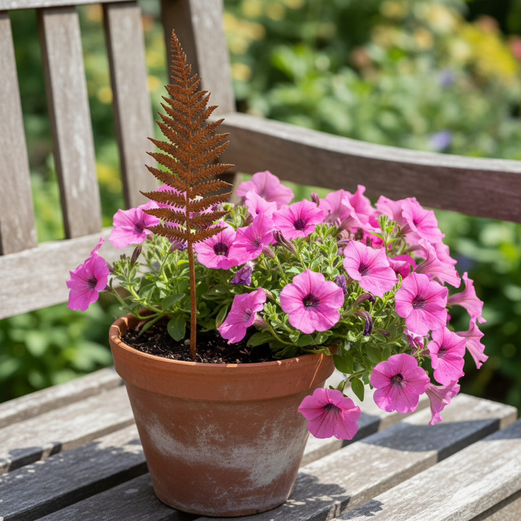 Rusty Metal Fern Silhouette Garden Stakes