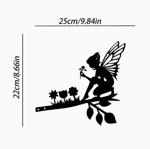Blossom Keeper Fairy Metal Silhouette Wall Art