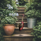 Red Metal Rooster Garden Ornament
