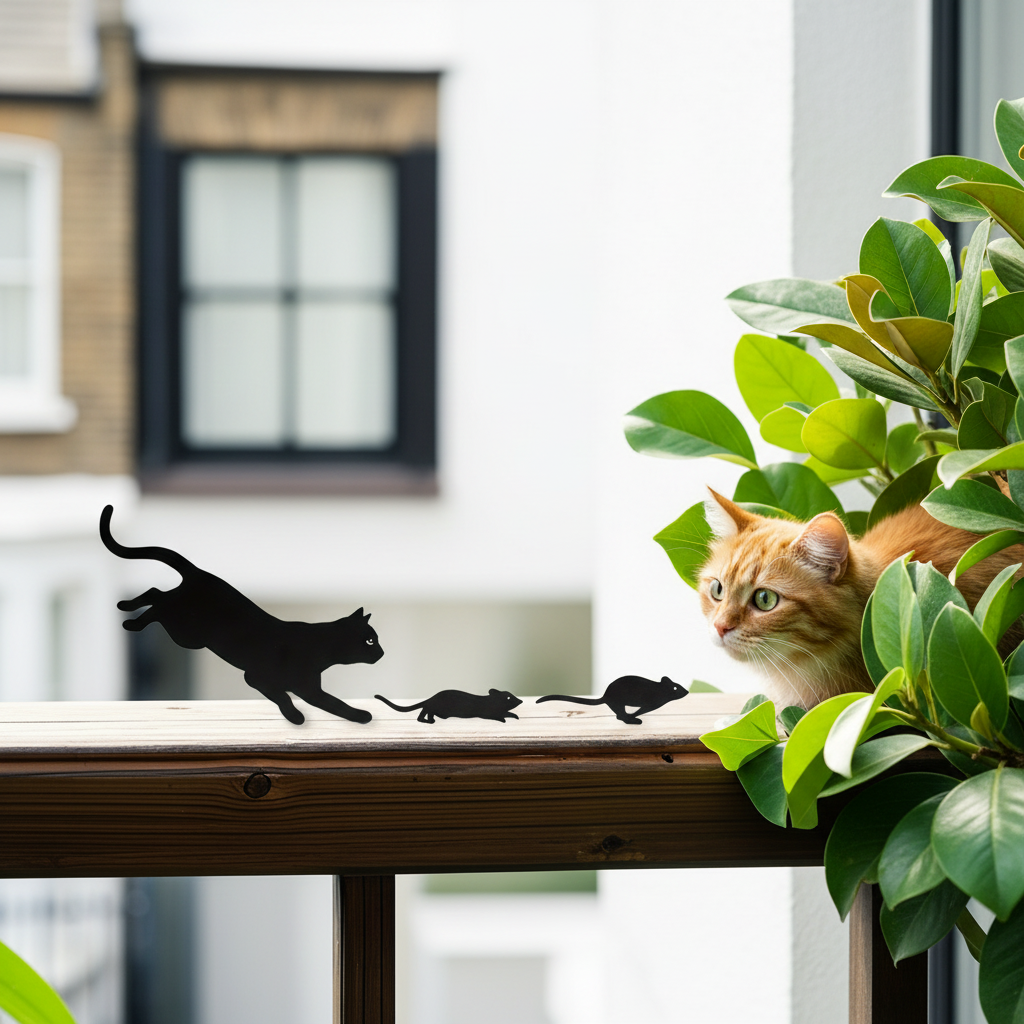 Cat Chasing Mice Black Metal Wall Art