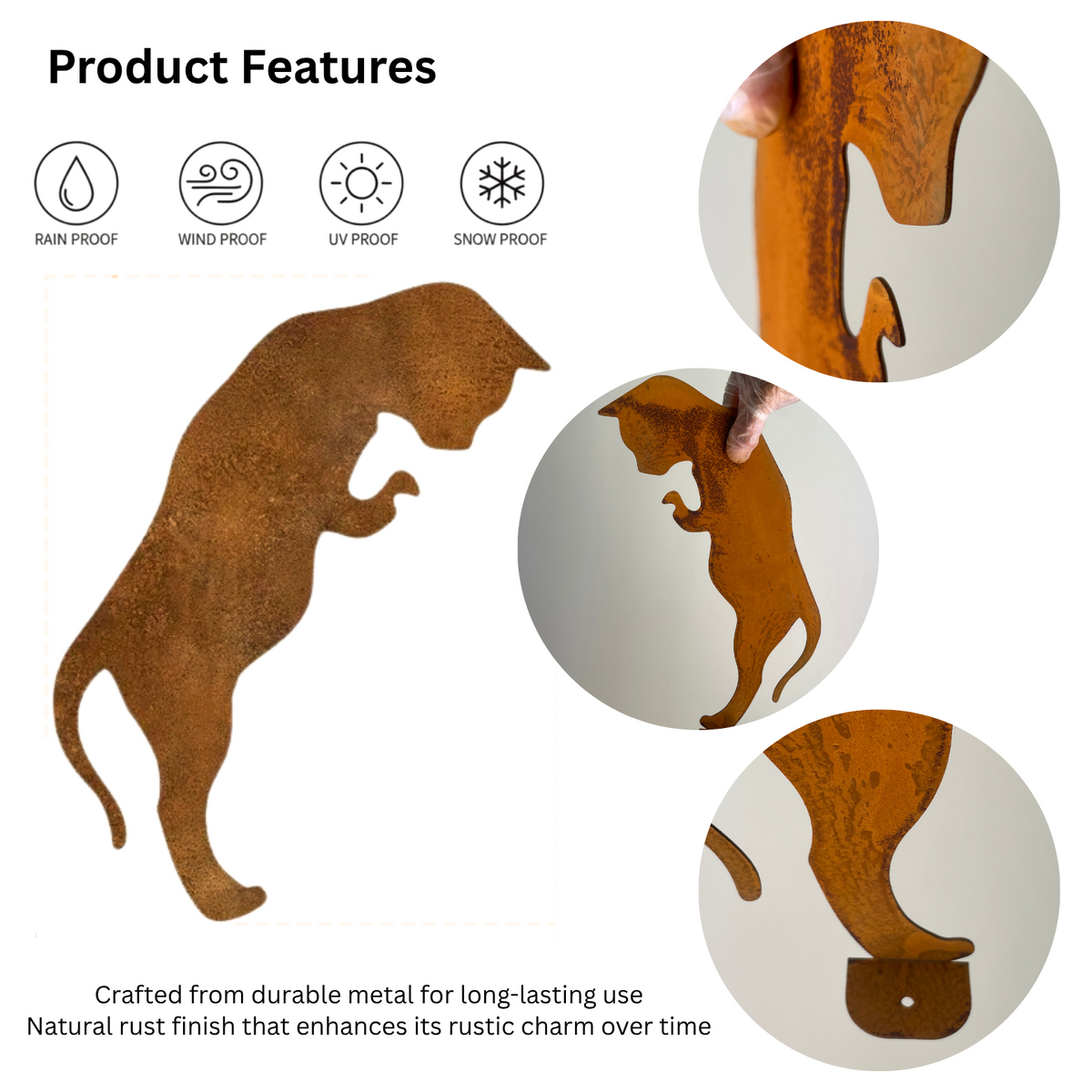 Rusty Metal Pouncing Cat Garden Ornament