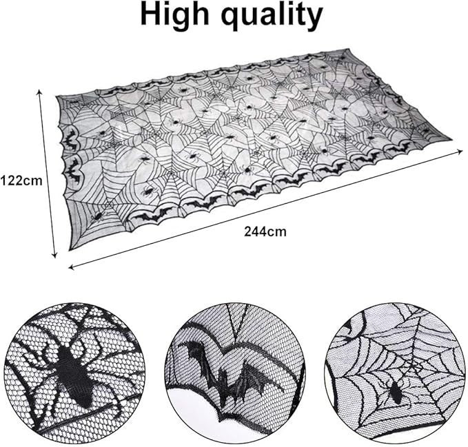Black Lace Spiderweb Halloween Tablecloth