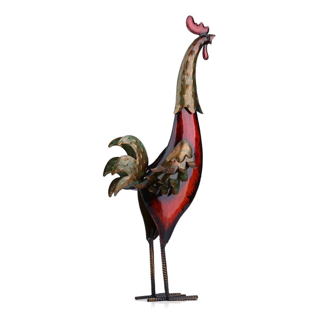 Red Metal Rooster Garden Ornament