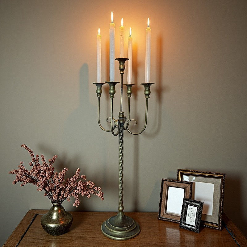 Antique Brass Effect Five Arm Floor Candelabra