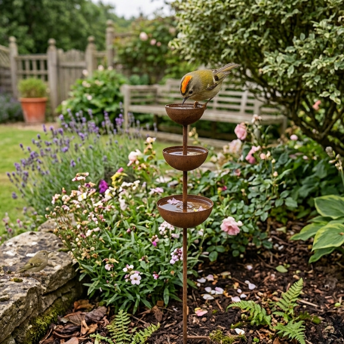 Rustic Tiered Rain Collector Garden Stake