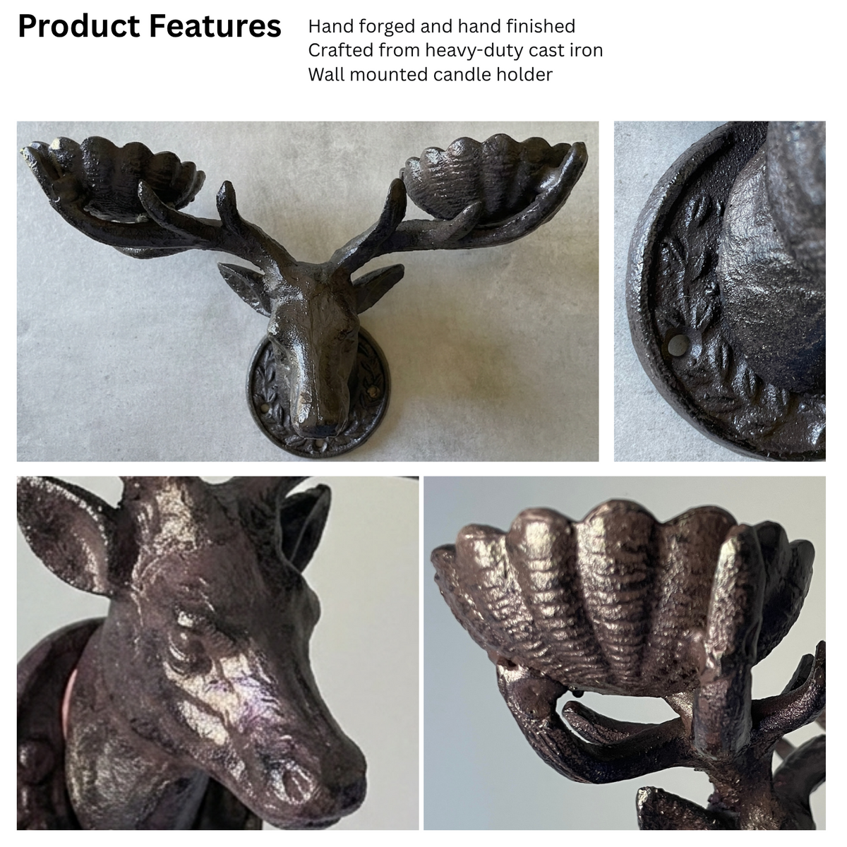 Cast Iron Deer Head Wall Candle Holder