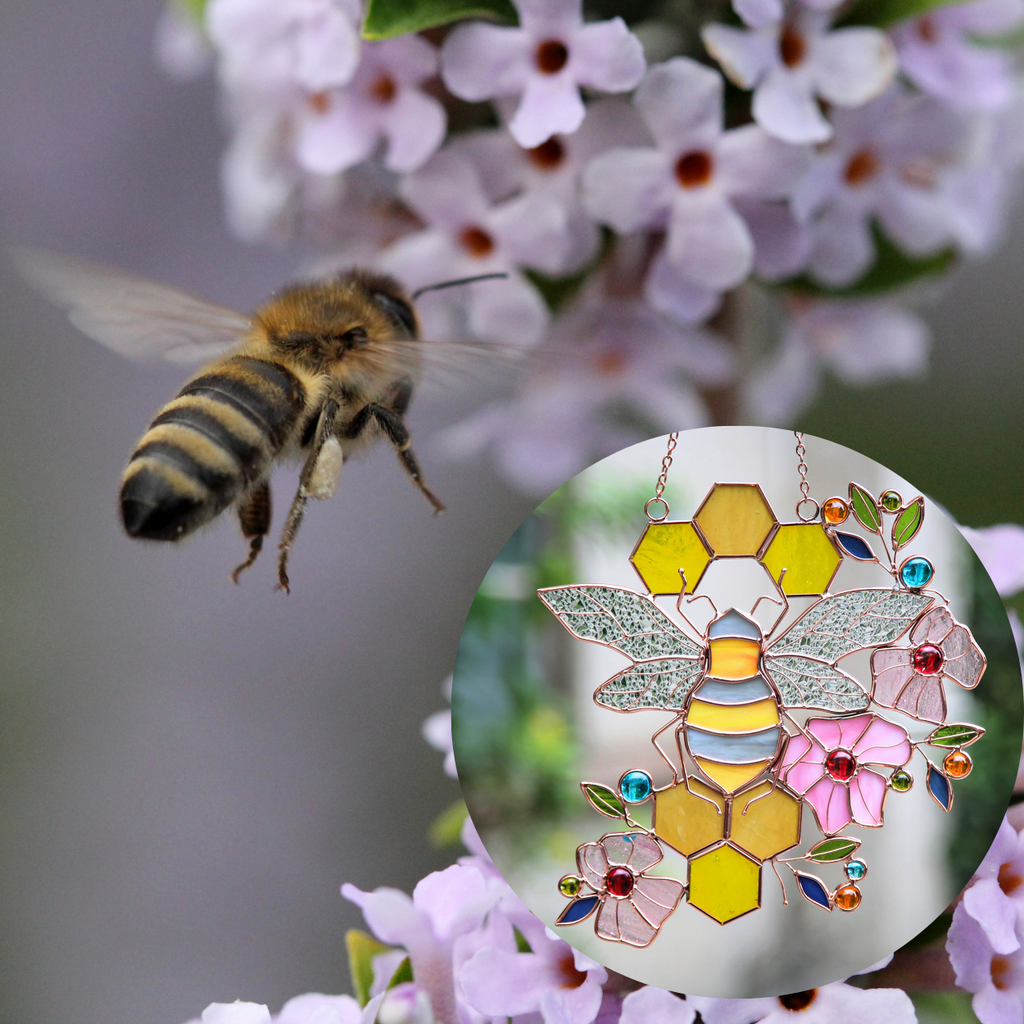 Honeycomb Bee Stained Glass Suncatcher