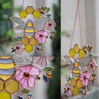 Honeycomb Bee Stained Glass Suncatcher